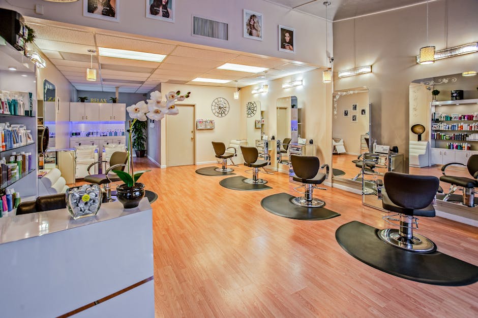 Spacious and stylish hair salon interior in Del Mar, CA showcasing chic design